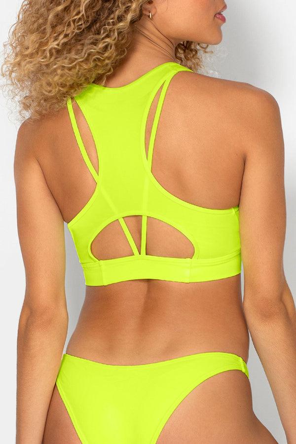 Smart & Sexy Cut-Out Racerback Bikini Top | Neon Yellow