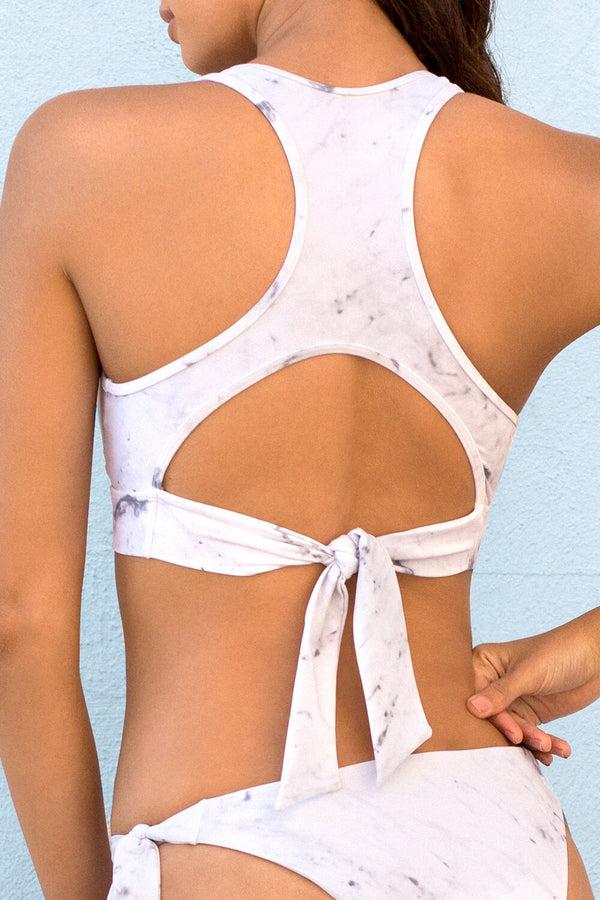 Smart & Sexy Cut-Out Racerback Bikini Top | White Marble