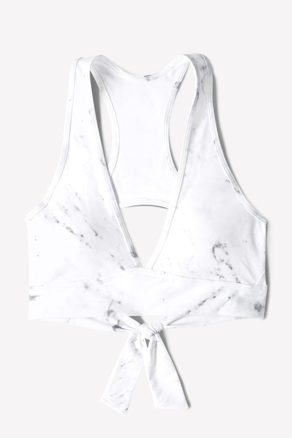 Smart & Sexy Cut-Out Racerback Bikini Top | White Marble