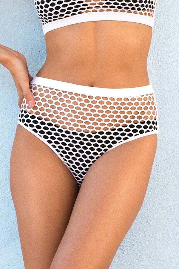 smart & sexy Fishnet High-Waisted Layering Bikini Bottom | White Fishnet