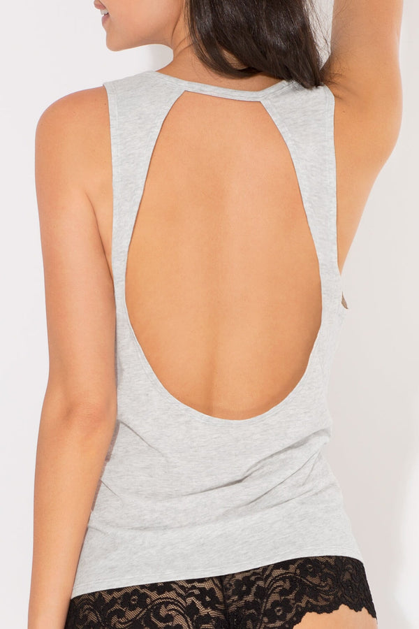 Smart & Sexy Graphic Twist Back Tank Top | Light Grey Heather Eyelashes