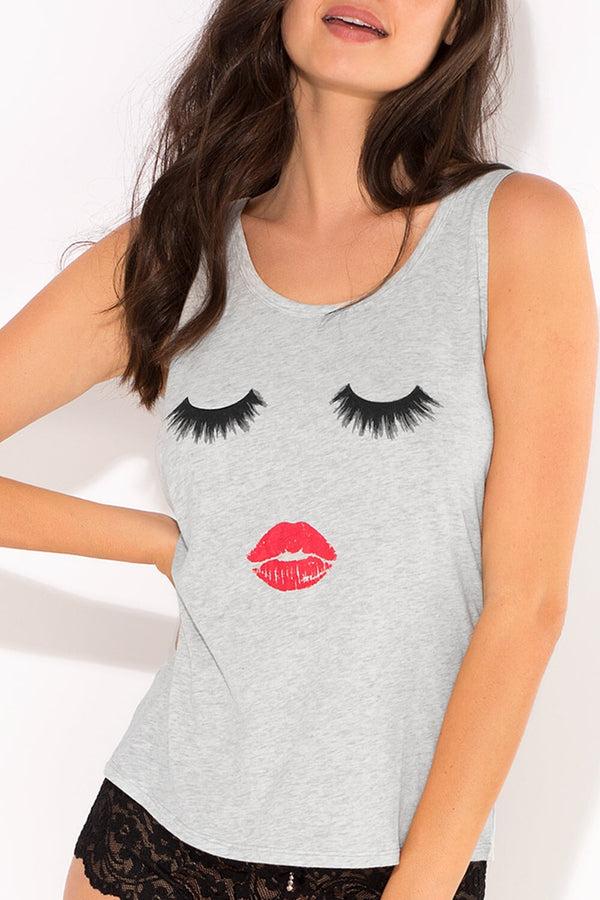 smart & sexy Graphic Twist Back Tank Top | Light Grey Heather Eyelashes