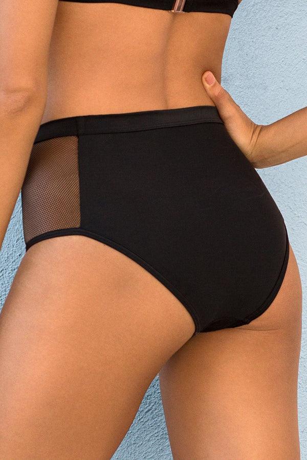 Smart & Sexy High-Waisted Fishnet Bikini Bottom | Black Hue