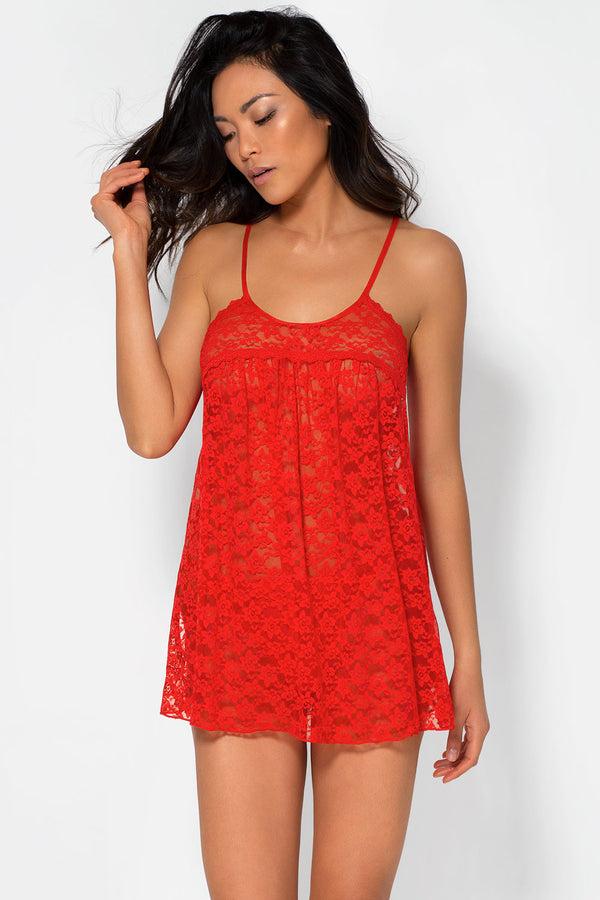 smart & sexy Lace & Mesh Babydoll Nightie and Thong Panty Lingerie Set | Scarlet Lace