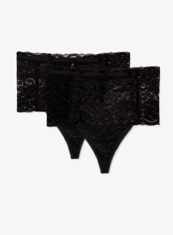 smart & sexy Lace & Mesh High Waisted Thong 2 Pack | Black Hue