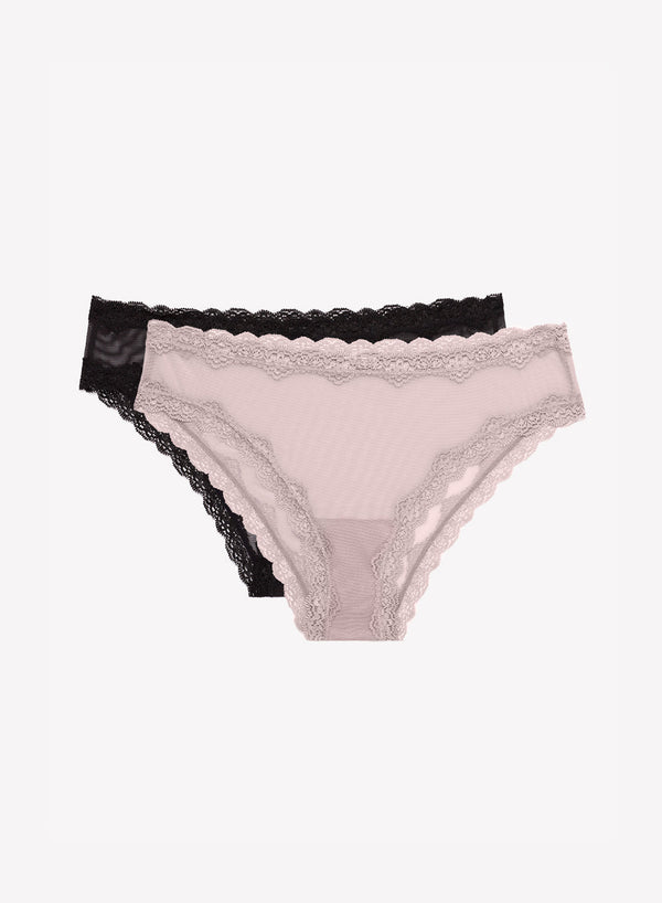 Smart & Sexy Lace Trim Cheeky Panty 2 Pack | Bark/Black Hue