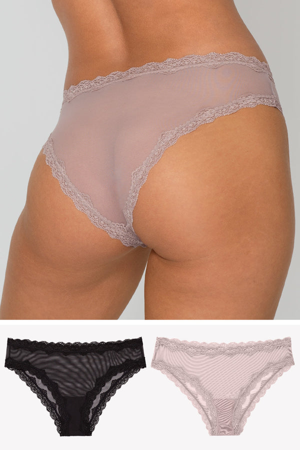 smart & sexy Lace Trim Cheeky Panty 2 Pack | Bark/Black Hue