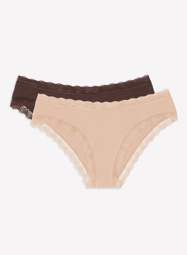 Smart & Sexy Lace Trim Cheeky Panty 2 Pack | Brush/Root Beer