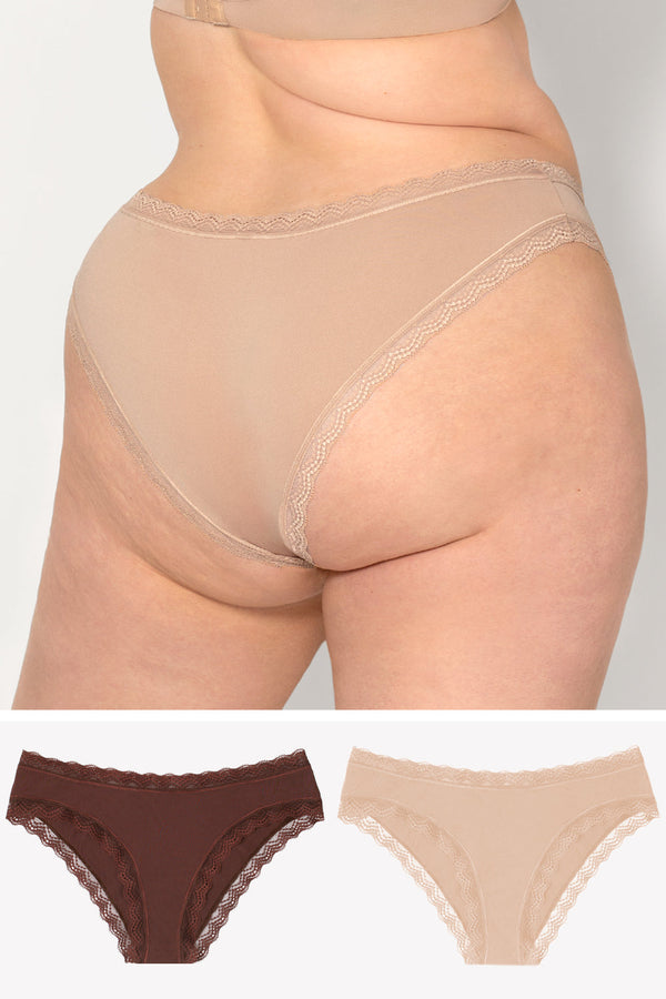 smart & sexy Lace Trim Cheeky Panty 2 Pack | Brush/Root Beer