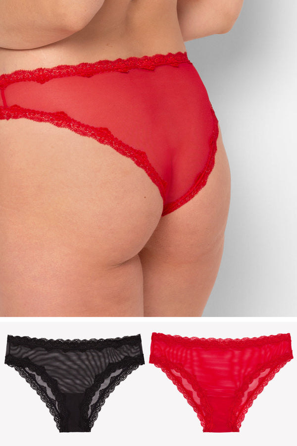 smart & sexy Lace Trim Cheeky Panty 2 Pack | Crantastic/Black Hue