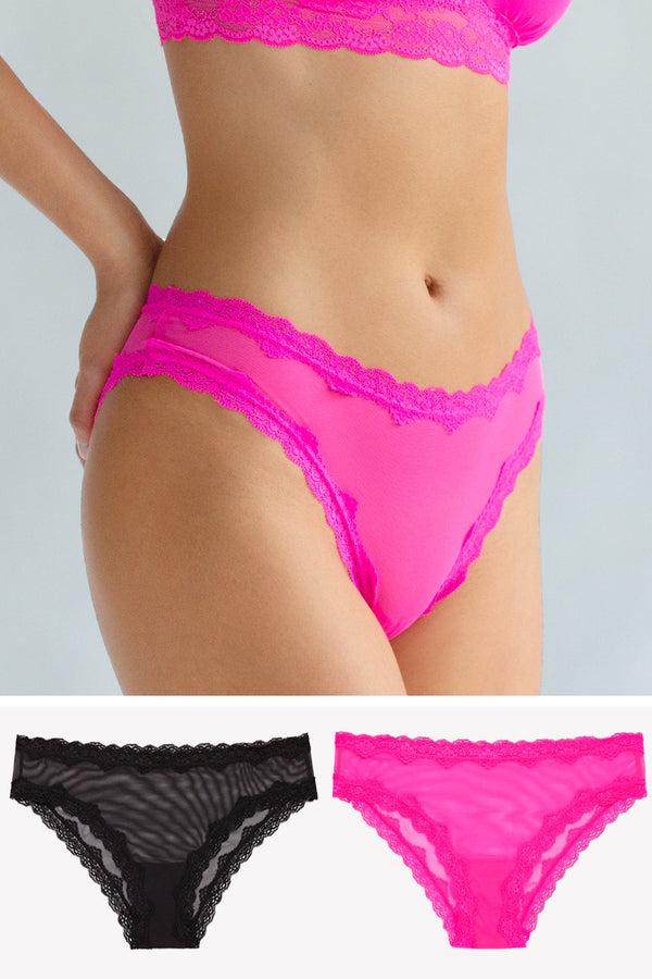 smart & sexy Lace Trim Cheeky Panty 2 Pack | Electric Pink/Black Hue