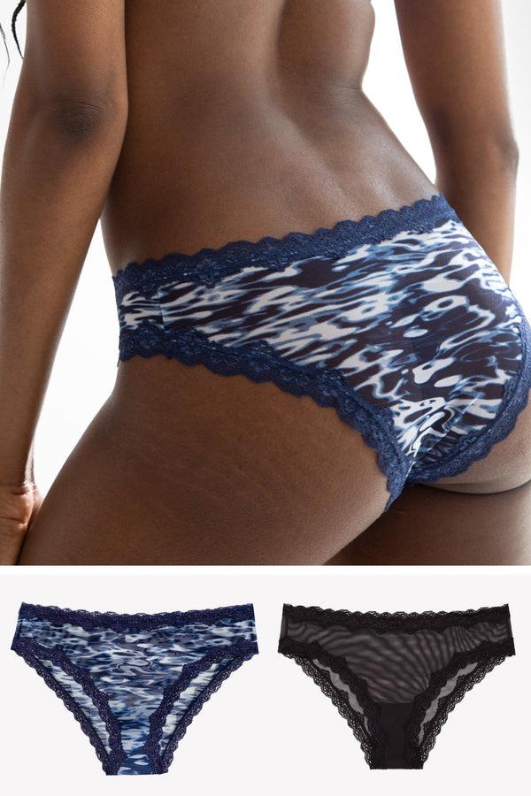smart & sexy Lace Trim Cheeky Panty 2 Pack | Fluid Fantasy/Black Hue