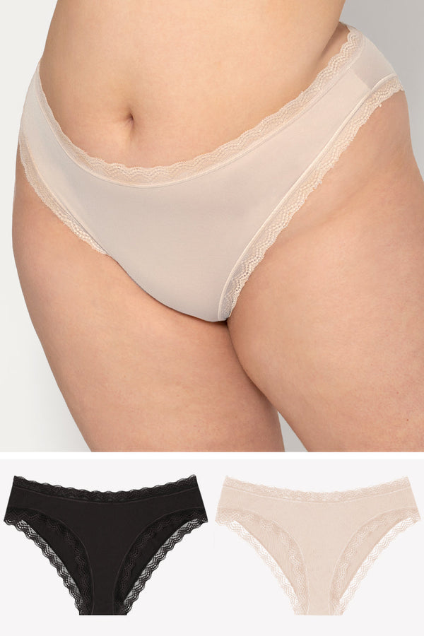 smart & sexy Lace Trim Cheeky Panty 2 Pack | In The Buff/Black Hue