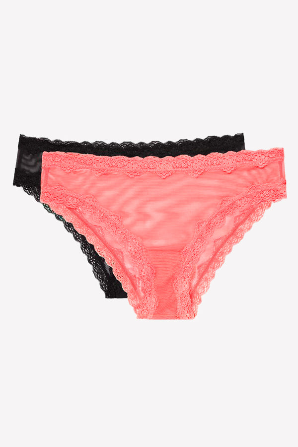 Smart & Sexy Lace Trim Cheeky Panty 2 Pack | Punchy Peach/Black Hue
