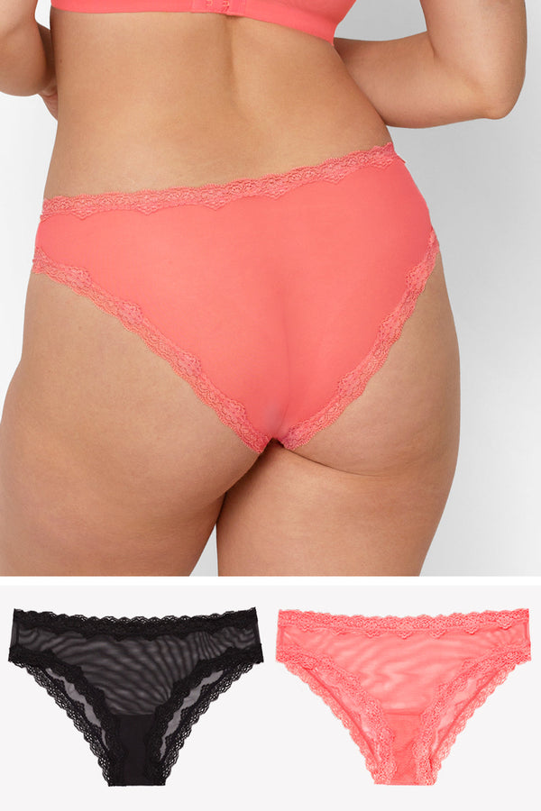 smart & sexy Lace Trim Cheeky Panty 2 Pack | Punchy Peach/Black Hue