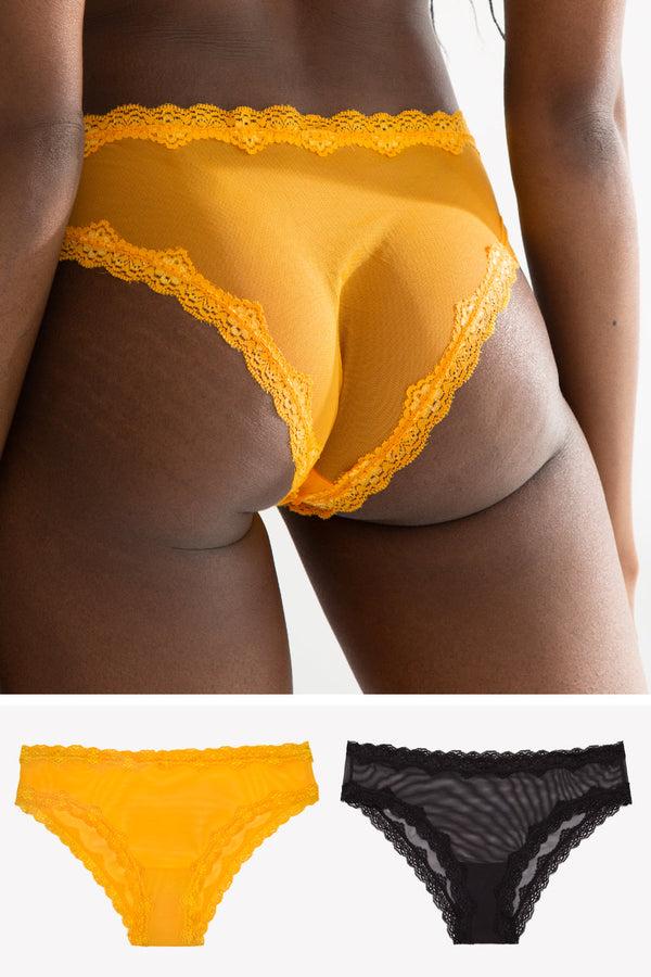 smart & sexy Lace Trim Cheeky Panty 2 Pack | Saffron/Black Hue