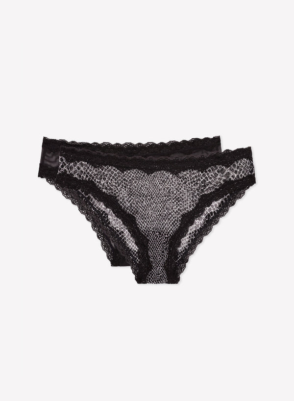 Smart & Sexy Lace Trim Cheeky Panty 2 Pack | Serpentine/Black Hue