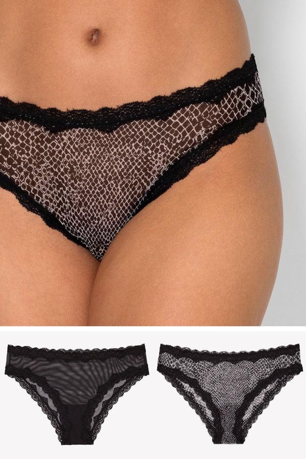 smart & sexy Lace Trim Cheeky Panty 2 Pack | Serpentine/Black Hue