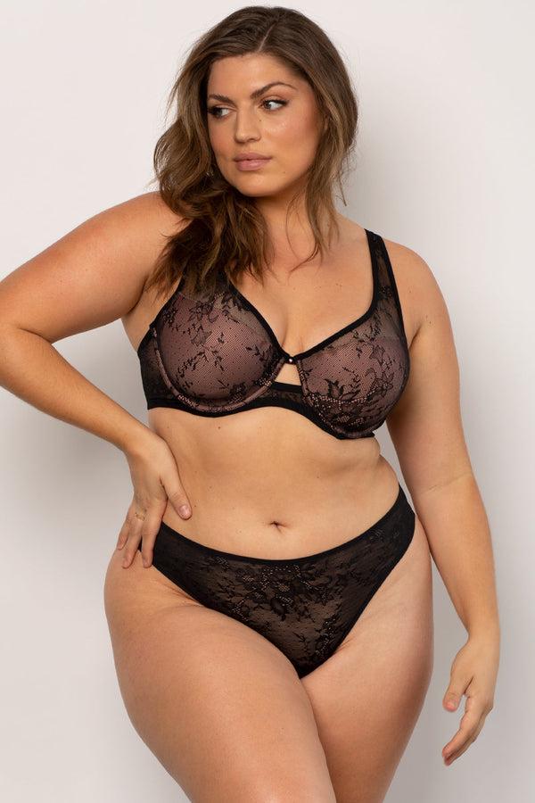 Smart & Sexy Lace Trim Mesh Thong Panty 2 Pack | Black Hue/No No Red Smooth Lace