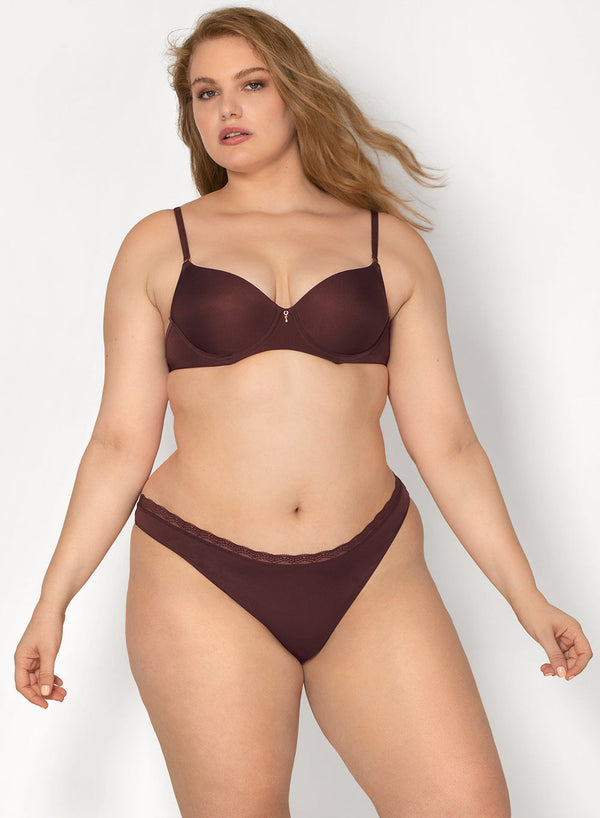 Smart & Sexy Lace Trim Thong Panty 2 Pack | Brush/Root Beer