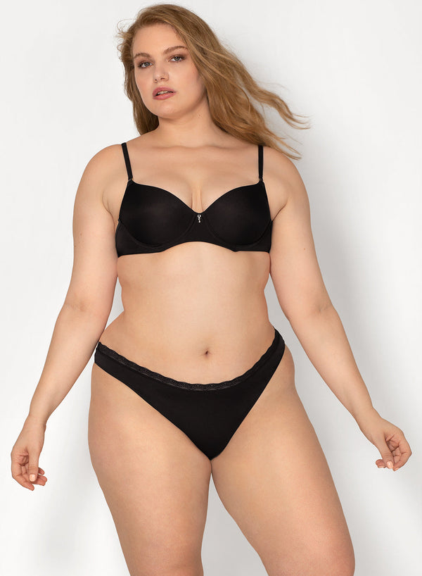 Smart & Sexy Lace Trim Thong Panty 2 Pack | In The Buff/Black Hue