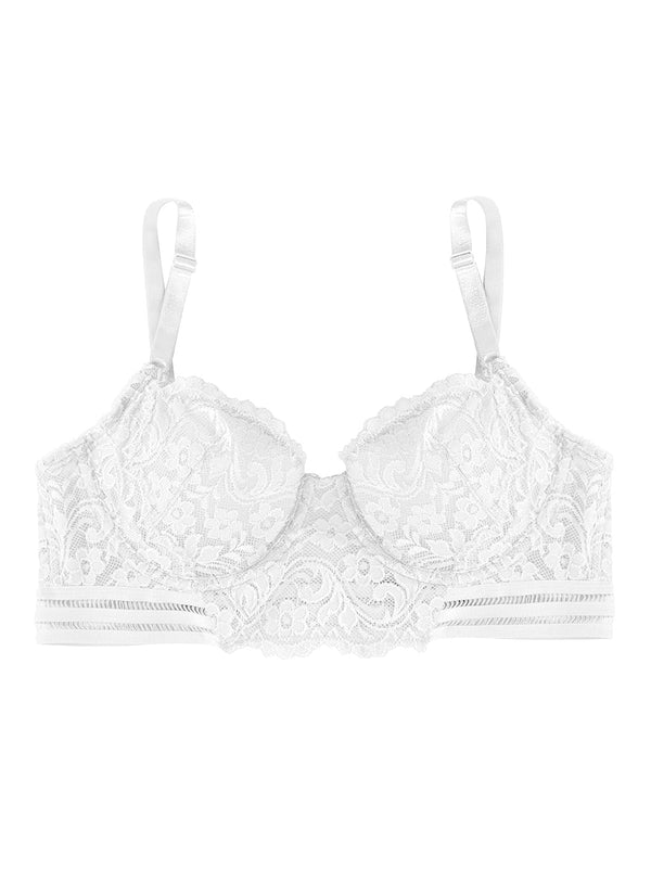 Smart & Sexy Lace Unlined Underwire Longline Corset Bra | White Lace
