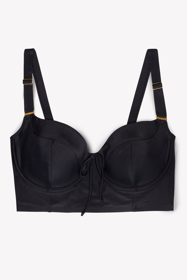 Smart & Sexy Long Lined Underwire Bikini Top | Black Hue