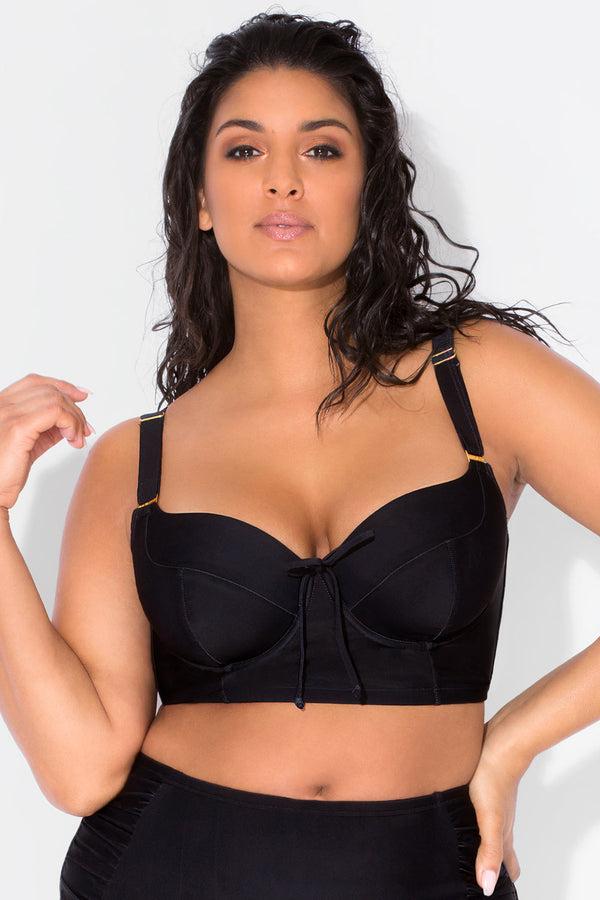 smart & sexy Long Lined Underwire Bikini Top | Black Hue