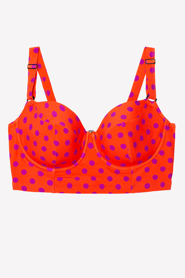 Smart & Sexy Long Lined Underwire Bikini Top | Bright Polka Dot Print