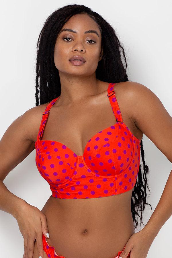 smart & sexy Long Lined Underwire Bikini Top | Bright Polka Dot Print