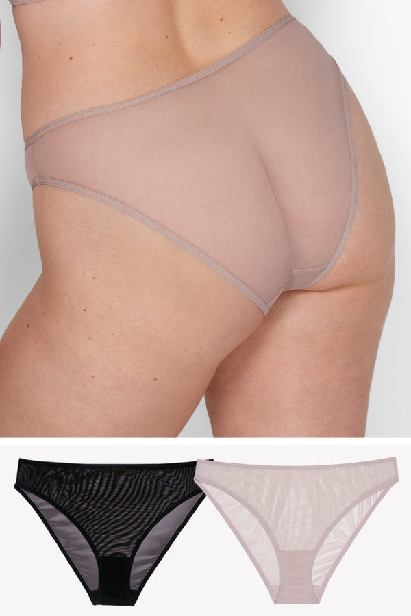 smart & sexy Mesh High Leg Panty 2 Pack | Bark/Black Hue