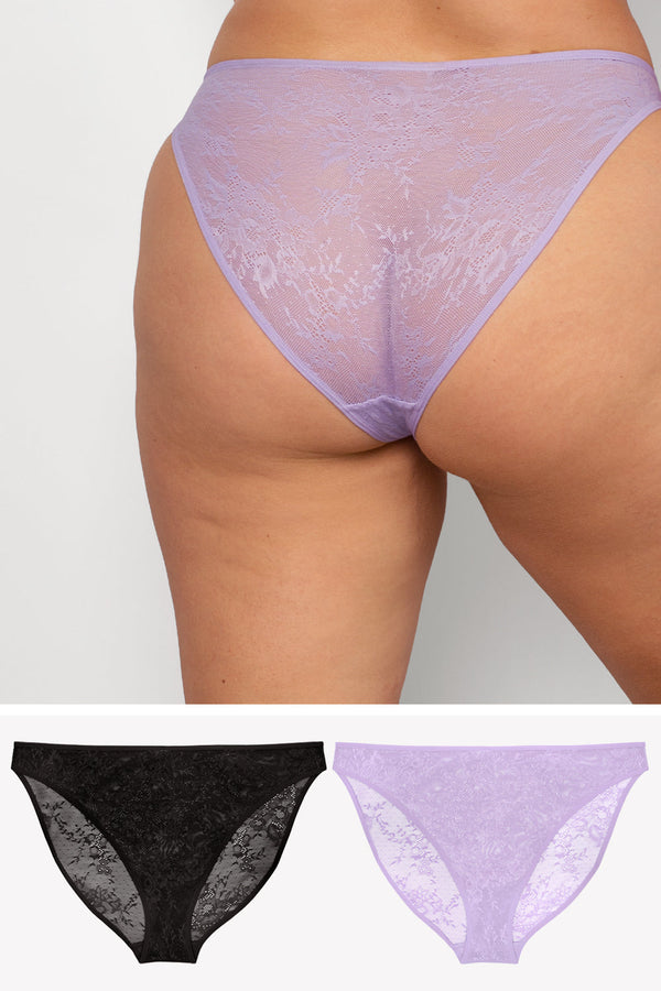 smart & sexy Mesh High Leg Panty 2 Pack | Black Hue/Lilac Iris Smooth Lace