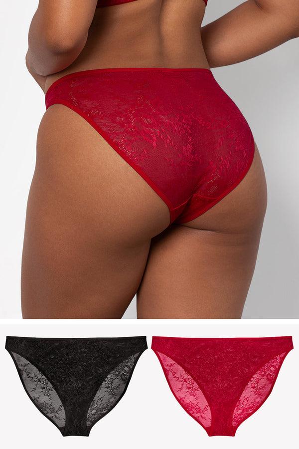 smart & sexy Mesh High Leg Panty 2 Pack | Black Hue/No No Red Smooth Lace