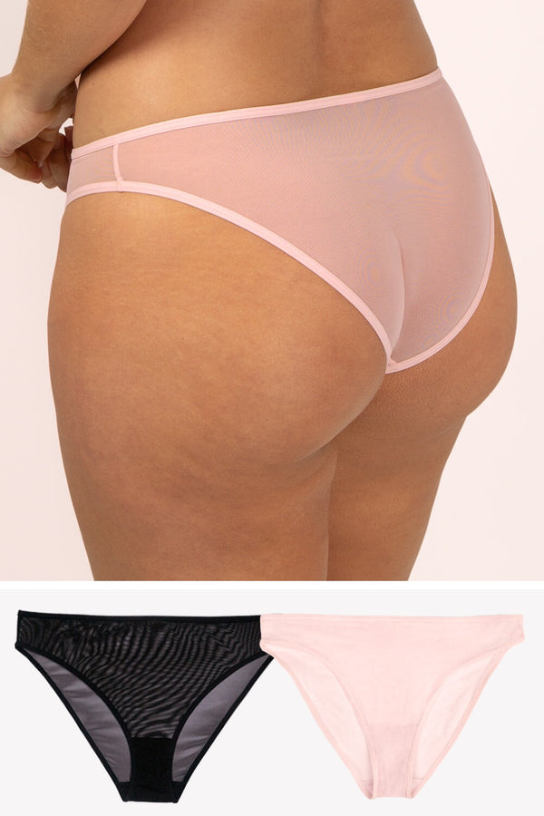 smart & sexy Mesh High Leg Panty 2 Pack | Blushing Rose/Black Hue
