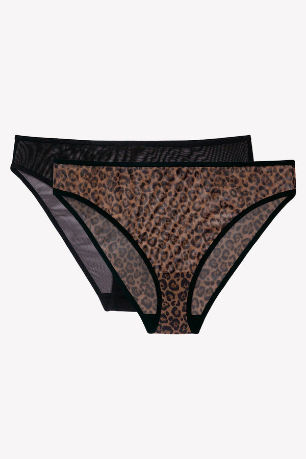 Smart & Sexy Mesh High Leg Panty 2 Pack | Classic Leopard/Black Hue