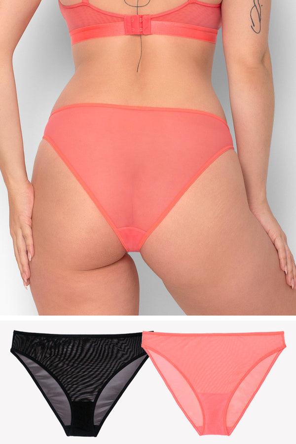smart & sexy Mesh High Leg Panty 2 Pack | Punchy Peach/Black Hue
