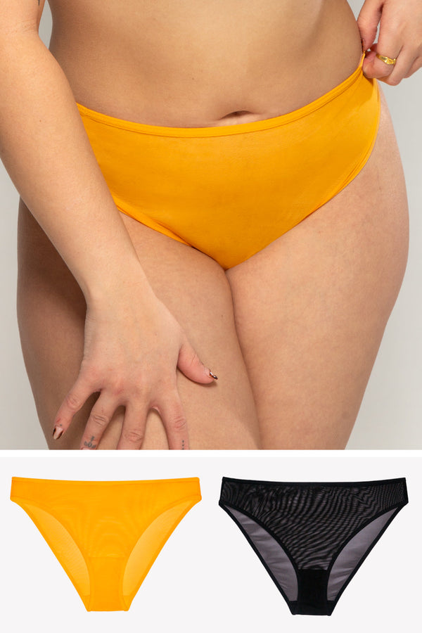 smart & sexy Mesh High Leg Panty 2 Pack | Saffron/Black Hue