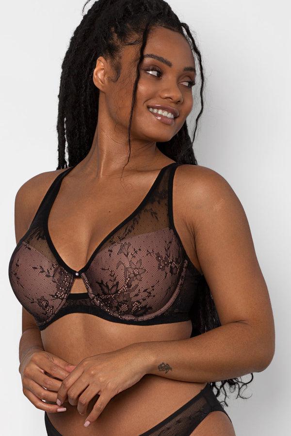 smart & sexy Mesh Plunge Bra | Black Hue w/Ballet Fever Smooth Lace