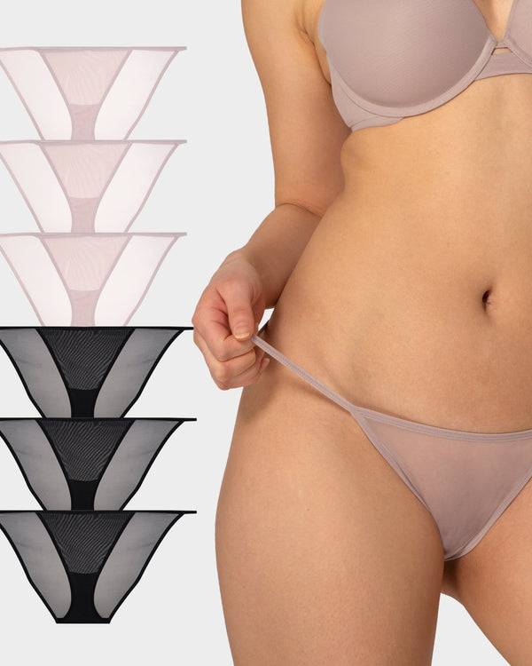 smart & sexy Mesh String Bikini 6 Pack | Bark/Black Hue