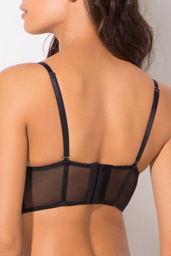 Smart & Sexy Mesh Unlined Longline Corset Bra | Black Mesh