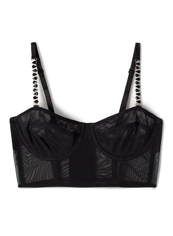 Smart & Sexy Mesh Unlined Longline Corset Bra | Black Mesh