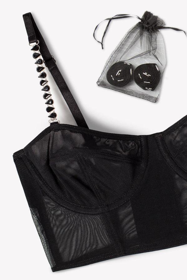 Smart & Sexy Mesh Unlined Longline Corset Bra | Black Mesh