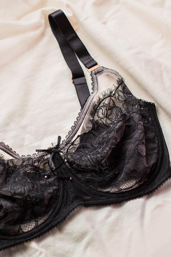Smart & Sexy Plus Size Retro Lace & Mesh Unlined Underwire Bra | Black Hue W/ Blushing Rose