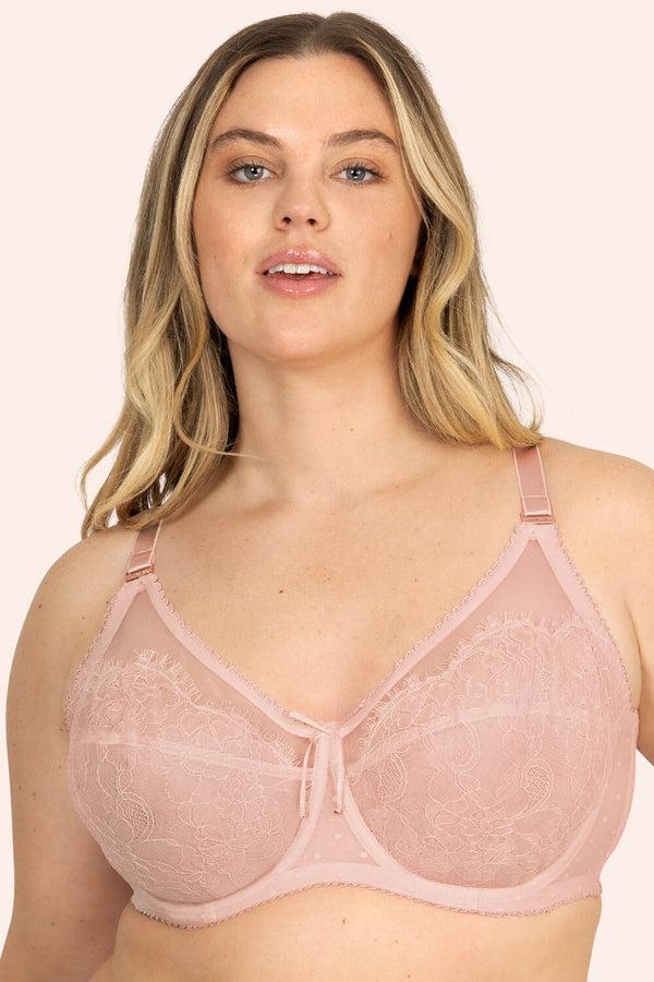 smart & sexy Plus Size Retro Lace & Mesh Unlined Underwire Bra | Blushing Rose