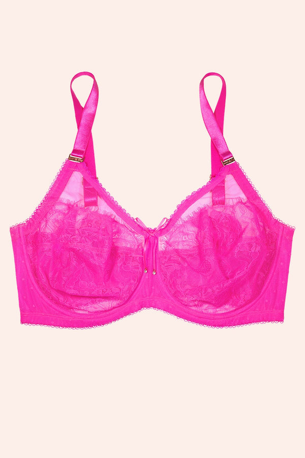 Smart & Sexy Plus Size Retro Lace & Mesh Unlined Underwire Bra | M Pink