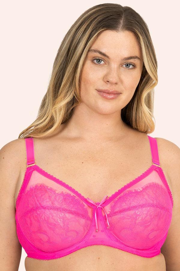 smart & sexy Plus Size Retro Lace & Mesh Unlined Underwire Bra | M Pink