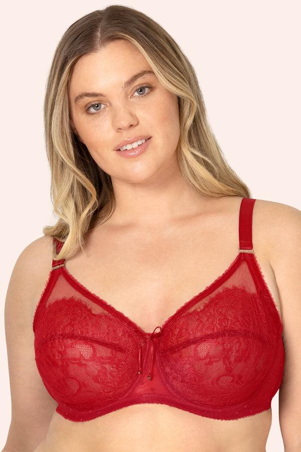 smart & sexy Plus Size Retro Lace & Mesh Unlined Underwire Bra | No No Red Lace