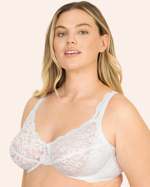 smart & sexy Plus Size Signature Lace Unlined Underwire Bra with Added Support | White Lace