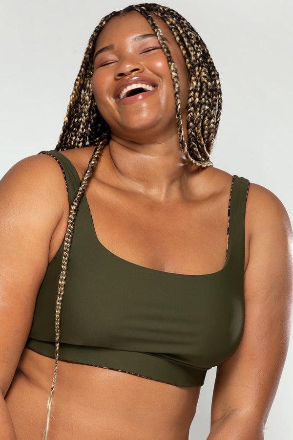Smart & Sexy Reversible Bralette Bikini Top | Classic Leopard/Olive Night