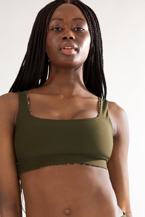 smart & sexy Reversible Bralette Bikini Top | Classic Leopard/Olive Night